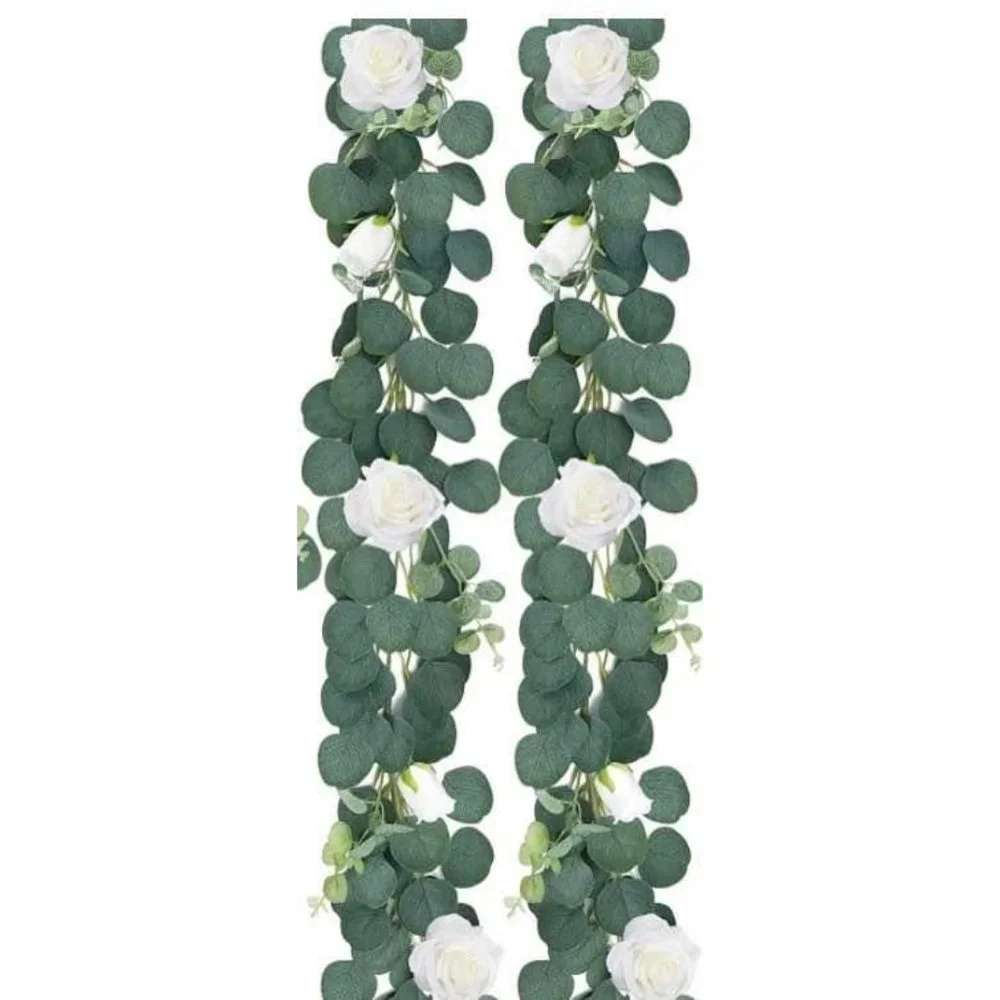 4 pack Eucalyptus Garland & 25 count Ivory Roses Set Wedding Decor